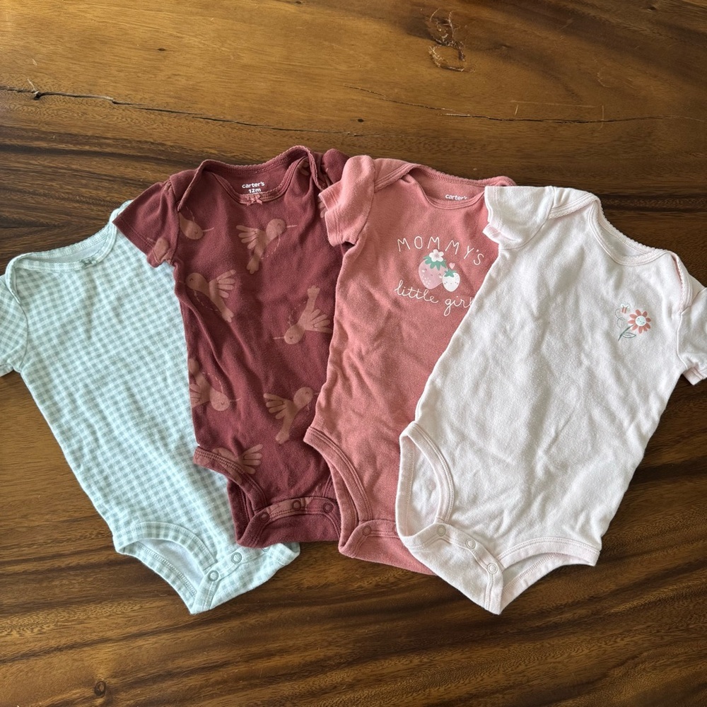 Carter's Baby Girls' Cotton Short Sleeve Bodysuits Lot of 4 12M